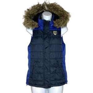 American Eagle Puffer Vest Coat Hoodie Fur Blue Gorpcore Blue M Granola Logo
